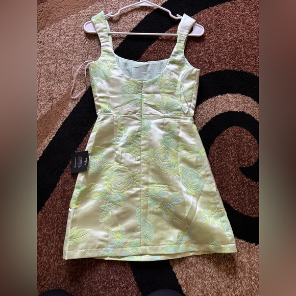 Lulus Brighter Side Light Green Floral Satin Jacquard Mini Dress - Picture 5 of 6
